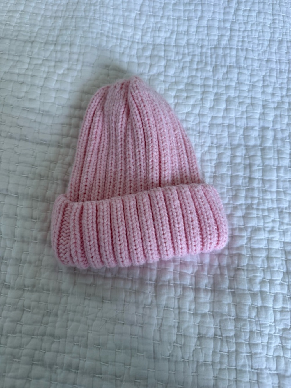 Children's Ribbed Knit Beanie Hat in Soft Pink